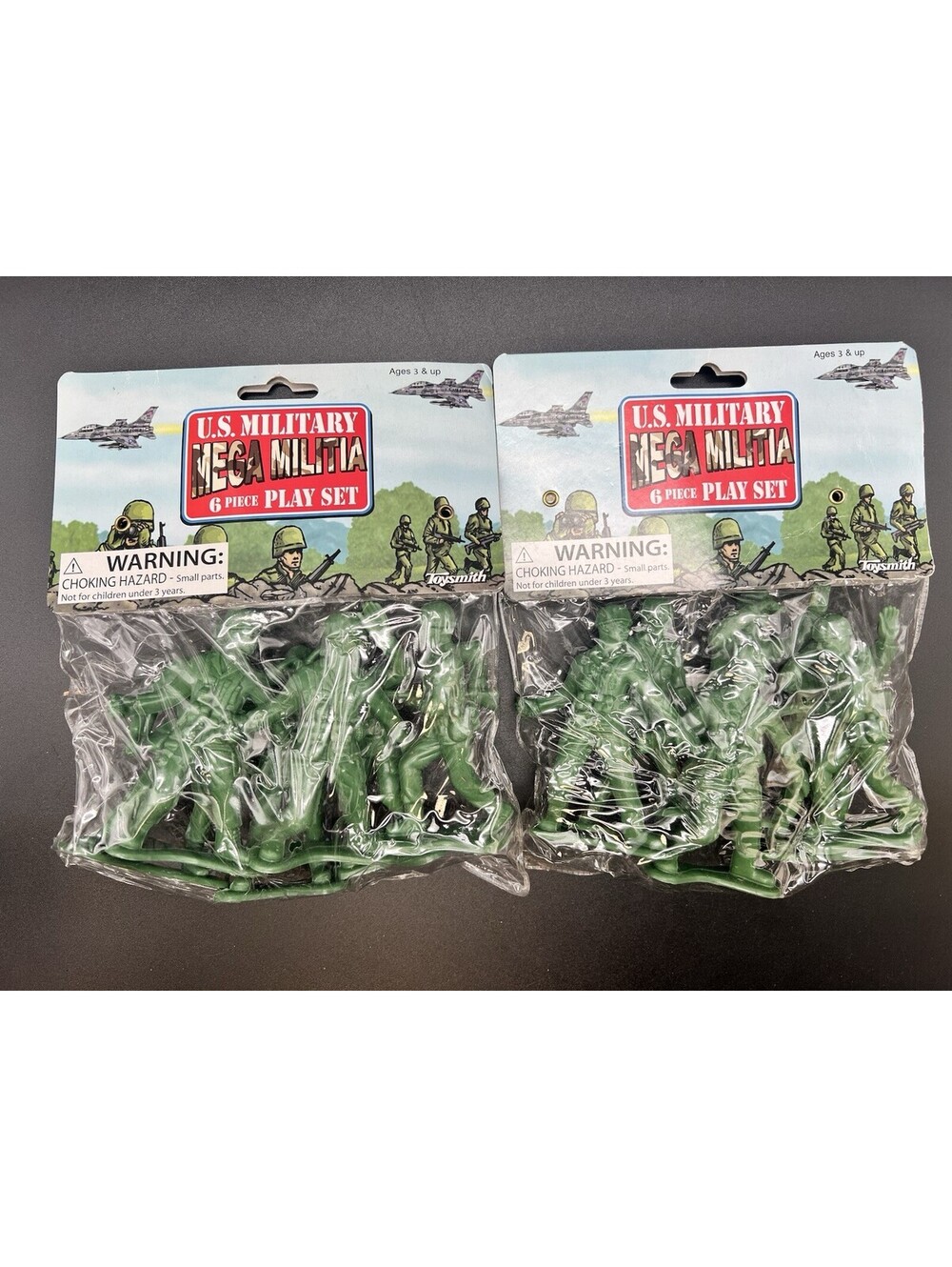 2 US Military Mega Militia Play Set Plastic Soldiers 4” Large Size Toysmith Vtg